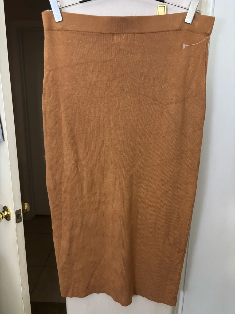 NWOT Marled Women's Knit Midi Skirt in Camel, Size Large